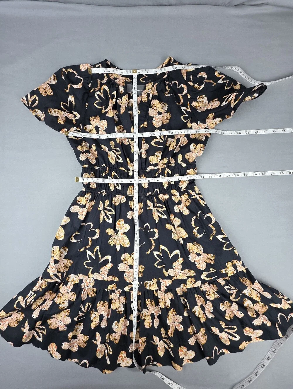 Anthropologie Somerset Floral Mini Dress XS Tiers Elastic Waist Pockets Cotton - Picture 2 of 5
